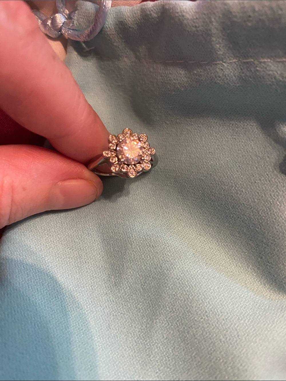 Classic Silver Floral Halo Ring with Clear Stones - Women's Jewelry